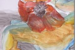 Woman and Poppy – Roslyn Fassett – pencil and watercolor on paper